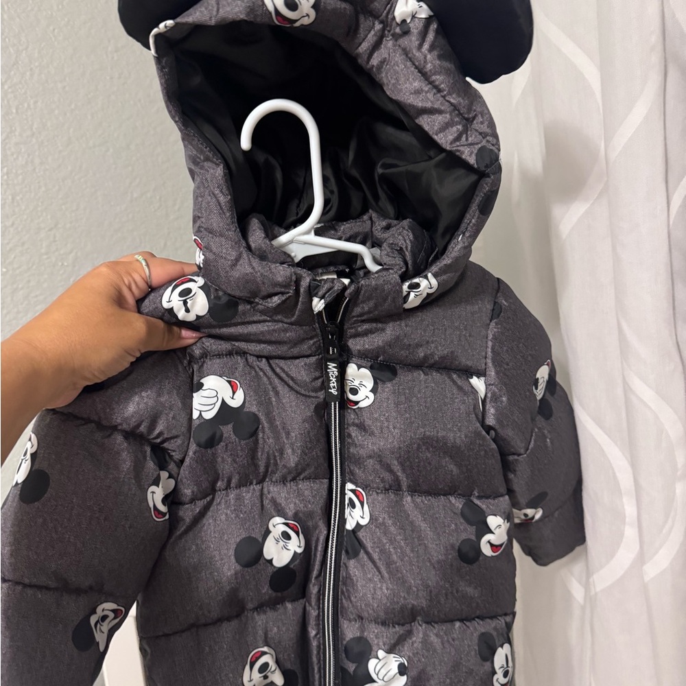 Disney Gray & Black Mickey Mouse Puffer Jacket with Hood